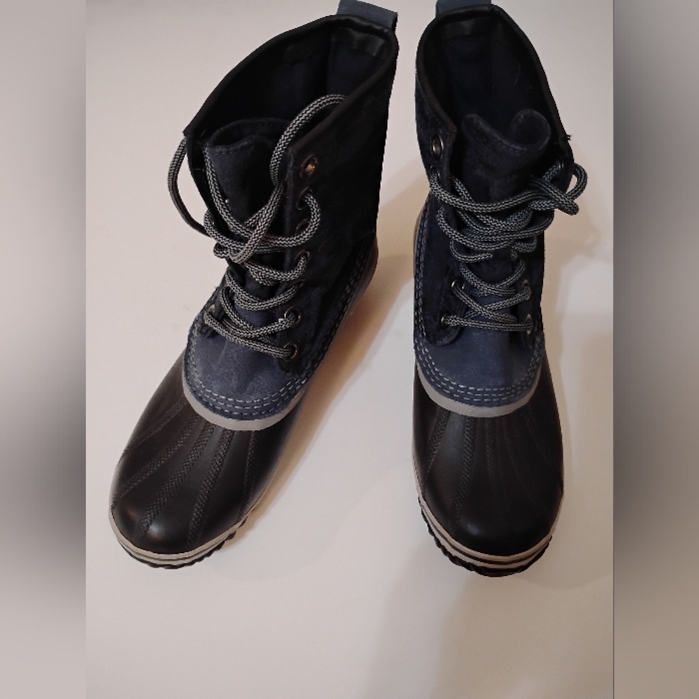 SOREL Women's Black Blue Boots Waterproof Hand Crafted Natural Rubber LaceUp 9.5 - Picture 2 of 16